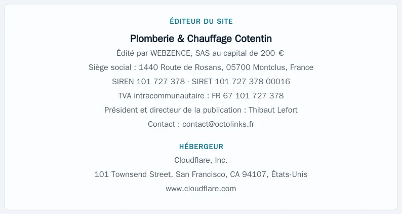Coordonnées légales de l&rsquo;éditeur et de l&rsquo;hébergeur du site