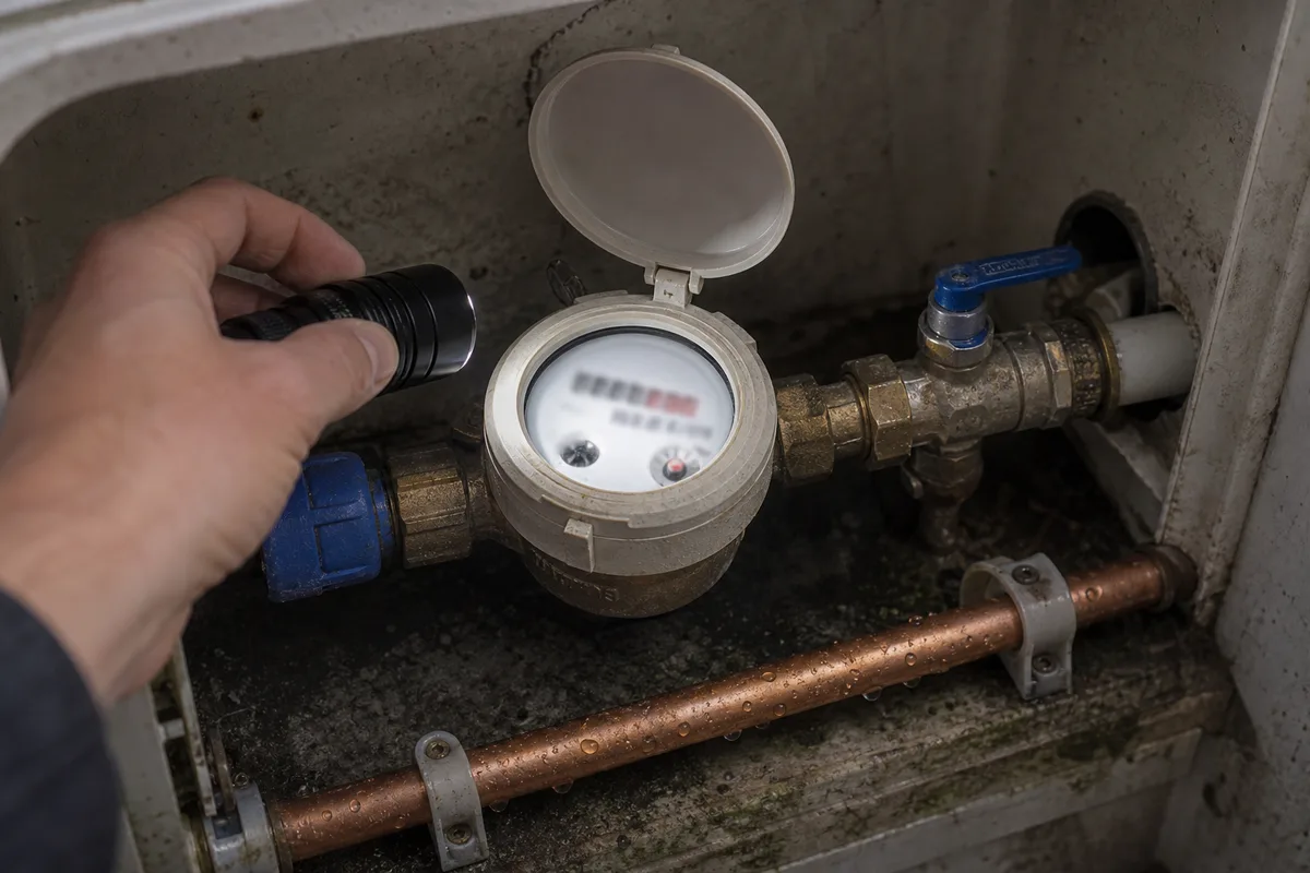 Compteur d’eau relevé pour détecter une fuite invisible